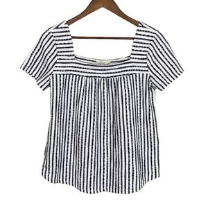 Lucky Brand Square Neck Striped Textured Top Shirt Size Small